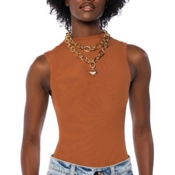 PAXTON SLEEVELESS MESH BODYSUIT IN LIGHT BROWN - Picture 3 of 10